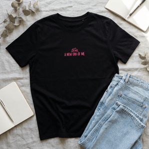 A New Era of Me – Center Chest Embroidered Organic Tee (Women’s) - Black Women's Organic Ribbed Neck Tee - Sobervation