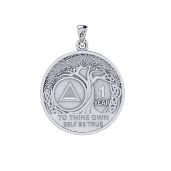AA Recovery Tree of Life Double-Sided Sterling Silver Coin Pendant TPD6334 - One Year | Sobervation