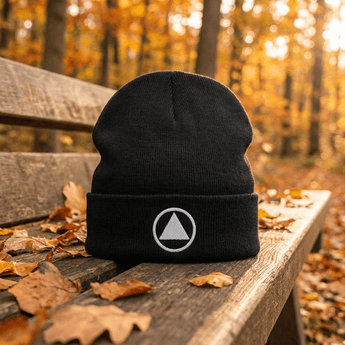 AA Sobriety Symbol - Embroidered Cuffed Beanie | Recovery Headwear - Black Cuffed Beanie - Sobervation