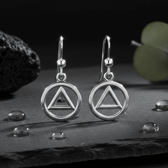 AA Symbol Sterling Silver Earrings - Circle Triangle Recovery Earrings - Earrings - Sobervation