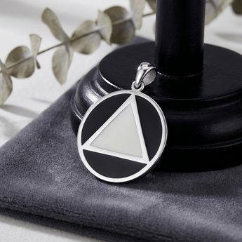 AA Symbol Sterling Silver Pendant – Recovery Sobriety Jewelry TPD170 - Synthetic Mother of Pearl and Synthetic Black Onyx Pendant - Sobervation