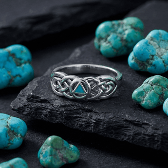 AA Symbol Thin Band Sterling Silver Ring - Delicate Recovery Ring - Synthetic Turquoise / 4 | Sobervation