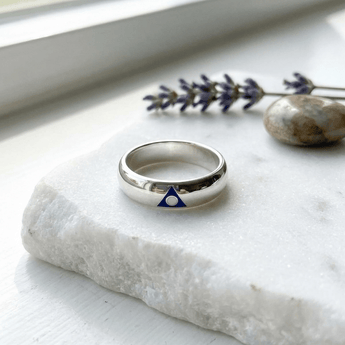 Al - Anon Sterling Silver Band Ring with Blue Enamel TRI2564 - 4 Ring - Sobervation
