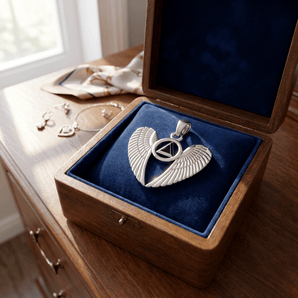 Angel Wings AA Recovery Pendant – Sterling Silver with Inlaid Symbol TPD5320 - Synthetic Black Onyx Pendant - Sobervation