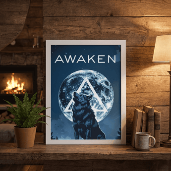 Awaken Wolf Framed Poster – Premium Recovery Wall Art with Sobriety Symbolism - White Framed Poster - Sobervation