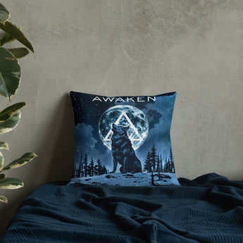 Awaken Wolf Premium Pillow – Recovery Home Decor with Sobriety Symbolism - 18″×18″ | Sobervation