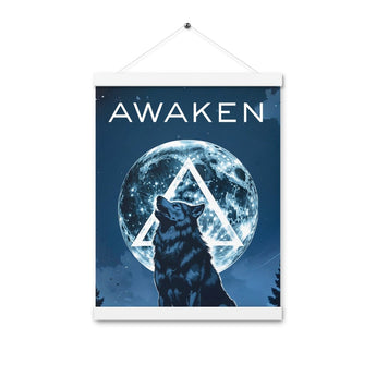 AWAKEN Wolf Moon Poster with Hangers – Sobriety Empowerment Art - White / 12″×16″ | Sobervation