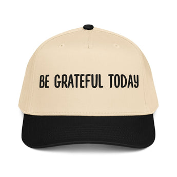 Be Grateful Today 5 Panel Mid-Profile Baseball Cap - Black/Natural | Sobervation