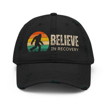 Believe in Recovery Distressed Dad Hat - Black | Sobervation