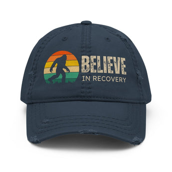 Believe in Recovery Distressed Dad Hat - Navy | Sobervation