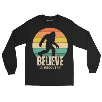 Believe in Recovery Long Sleeve Tee – Bigfoot Edition - Black / S | Sobervation