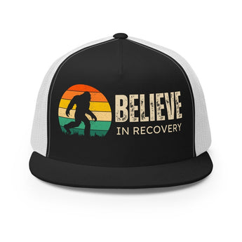 Believe in Recovery Retro Trucker Hat - Black/ White | Sobervation