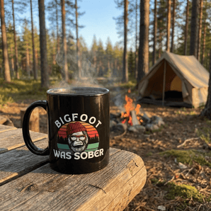 Bigfoot Was Sober Black Glossy Mug - Funny Recovery Coffee Mug - 11 oz Mug - Sobervation