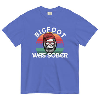 Bigfoot Was Sober Heavyweight T-Shirt - Premium Sobriety Tee - Flo Blue / S | Sobervation