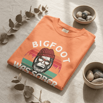 Bigfoot Was Sober Heavyweight T-Shirt - Premium Sobriety Tee - Terracotta Heavyweight Graphic Print Tee - Sobervation