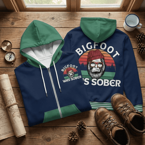 Bigfoot Was Sober Zip Hoodie | Legendary Recovery Apparel | Sobervation - 2XS All Over Print Zip Up Hoodie - Sobervation