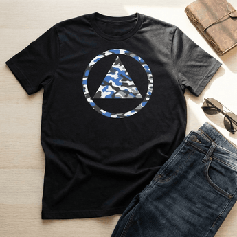 Blue Camo Sobriety Symbol Unisex Essential Tee - Tactical Recovery Shirt - Black Graphic Print T Shirt - Sobervation
