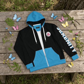 Blue Serenity Cub Zip Hoodie | Skye's Butterfly Moment | Sobervation - 2XS All Over Print Zip Up Hoodie - Sobervation