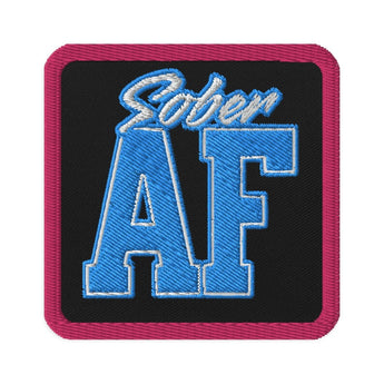 SOBER AF Blue Embroidered Patch - Iron-On Sew-On Pin - Black | Sobervation