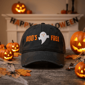 Boo's Free Embroidered Ghost Dad Hat | Sober Halloween Hat - Distressed Dad Hat - Sobervation