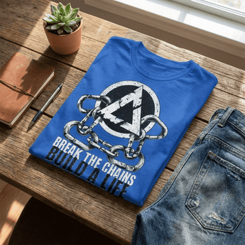 Break the Chains – Build a Life Essential Tee - Royal Graphic Print T Shirt - Sobervation