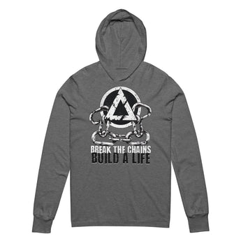 Break the Chains Hooded Long Sleeve Tee | Build a Life - Grey Triblend / XS | Sobervation