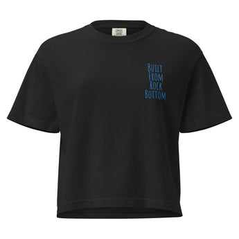 Built From Rock Bottom Embroidered Women's Heavyweight Boxy Tee - Recovery Streetwear - Black / S | Sobervation