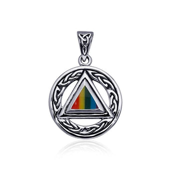 Celtic AA Symbol Sterling Silver Pendant - Gemstone Inlay Options TPD326 - Rainbow Inlaid | Sobervation