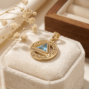 Celtic AA Symbol Solid 14K Yellow Gold Pendant with Gemstone - Genuine Blue Topaz Pendant - Sobervation