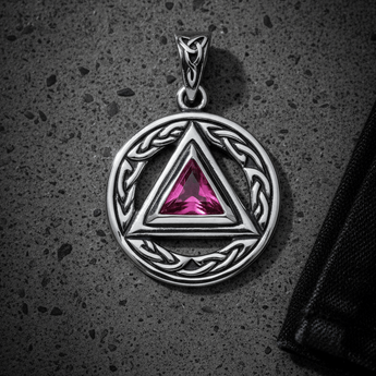 Celtic AA Symbol Sterling Silver Pendant - Gemstone Inlay Options TPD326 - Pink Cubic Zirconia Pendant - Sobervation