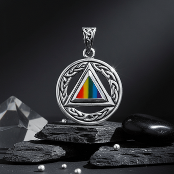 Celtic AA Symbol Sterling Silver Pendant - Gemstone Inlay Options TPD326 - Rainbow Inlaid Pendant - Sobervation