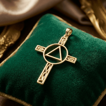 Celtic Knotwork Cross with AA Recovery Symbol Solid 14K Yellow Gold Pendant - Pendant - Sobervation