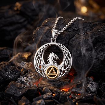 Celtic Phoenix Recovery Pendant – Sterling Silver with 14K Gold Accent – AA or NA Symbol – Adjustable 18" Chain – Made to Order MPD6431 - AA Symbol Necklace - Sobervation