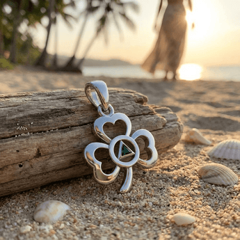 Celtic Shamrock Pendant with Malachite – Sterling Silver AA Recovery Jewelry - Pendant - Sobervation
