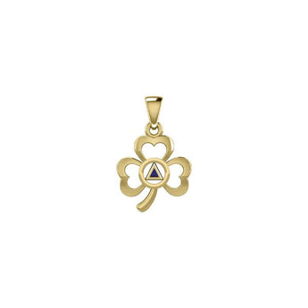 Celtic Shamrock Solid 14K Yellow Gold Pendant with Inlaid Recovery Symbol - Genuine Amethyst | Sobervation