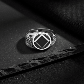 Celtic Sterling Silver NA Recovery Ring – Synthetic Onyx Inlay TRI1287 - 4 Ring - Sobervation