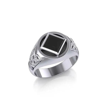 Celtic Sterling Silver NA Recovery Ring – Synthetic Onyx Inlay TRI1287 - 4 | Sobervation