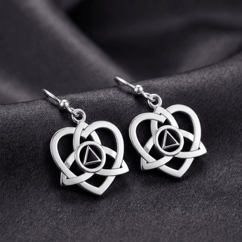 Celtic Trinity Heart Earrings – Sterling Silver AA Recovery Jewelry - Synthetic Black Onyx Earrings - Sobervation