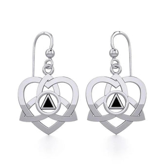 Celtic Trinity Heart Earrings – Sterling Silver AA Recovery Jewelry - Synthetic Black Onyx | Sobervation