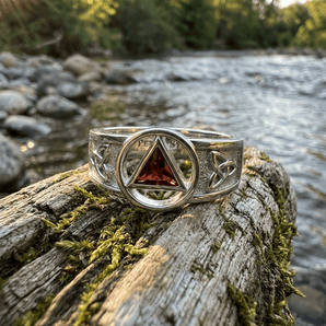 Celtic Trinity Knot Recovery Ring – Sterling Silver with AA Symbol TRI1931 - Genuine Garnet Ring - Sobervation