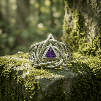 Celtic Triquetra AA Recovery Ring – Sterling Silver Gemstone JewelryTRI2550 - Genuine Amethyst Ring - Sobervation