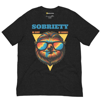 No Hurry No Worries Sloth Unisex Tee - Chill Sobriety Statement Shirt - Black Heather / XS | Sobervation