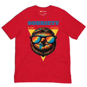 No Hurry No Worries Sloth Unisex Tee - Chill Sobriety Statement Shirt - Red / XS | Sobervation