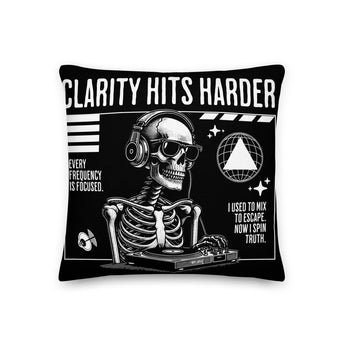 Clarity Hits Harder Premium Pillow – Spinning Truth, Living Clean - 18″×18″ | Sobervation