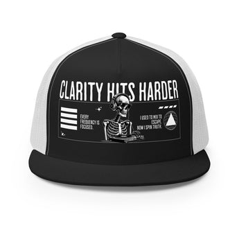 Clarity Hits Harder Trucker Hat - Black/ White | Sobervation