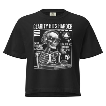 Clarity Hits Harder Women's Boxy Tee – DJ Skeleton Recovery Streetwear - S | Sobervation
