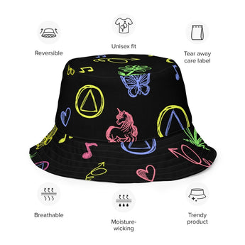 Doodle Art Reversible Bucket Hat – Two Looks, One Bold Message - XS | Sobervation