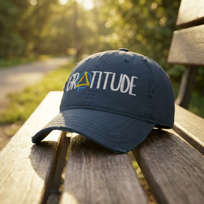 Gratitude Distressed Dad Hat – Embroidered Sobriety Symbol Recovery Hat