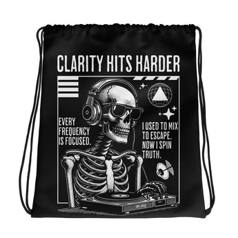 Clarity Hits Harder Drawstring Bag – DJ Skeleton Recovery Gym & Travel Bag - Default Title | Sobervation