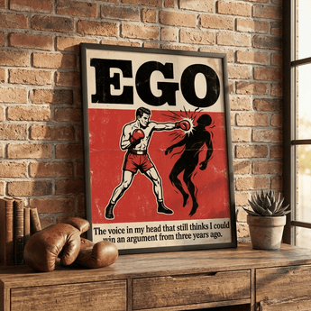 Ego Sobriety Framed Poster | Shadow Boxing Art Print | Sober Translations 18x24 - Framed Poster - Sobervation